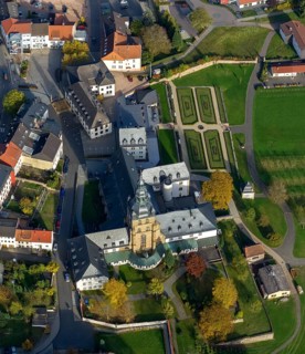 Church and Benedictine Abbey Tholey, Tholey, Saarbrücken, Saarland, Germany, Europe, aerial view,