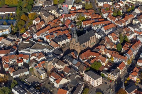 Wendalinusbasilika, basilica, Sankt Wendel, Saarbrücken, Saarland, Germany, Europe, aerial view,