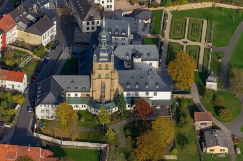 Church and Benedictine Abbey Tholey, Tholey, Saarbrücken, Saarland, Germany, Europe, aerial view,