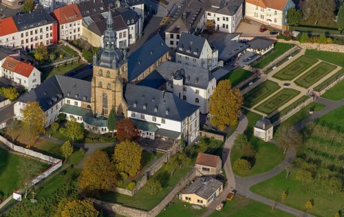 Church and Benedictine Abbey Tholey, Tholey, Saarbrücken, Saarland, Germany, Europe, aerial view,