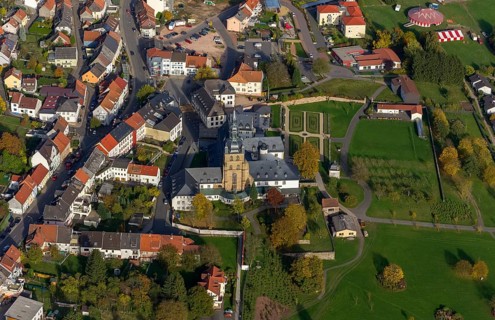 Church and Benedictine Abbey Tholey, Tholey, Saarbrücken, Saarland, Germany, Europe, aerial view,