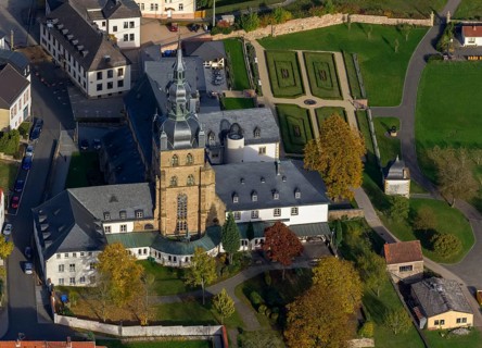 Church and Benedictine Abbey Tholey, Tholey, Saarbrücken, Saarland, Germany, Europe, aerial view,