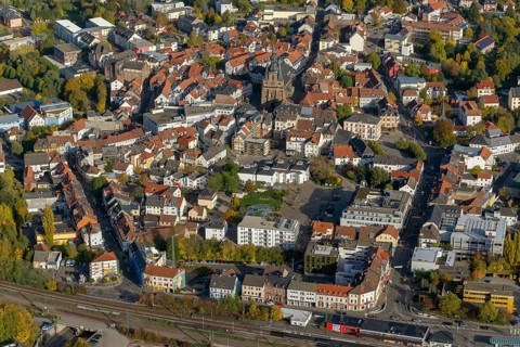 Wendalinusbasilika, basilica, Sankt Wendel, Saarbrücken, Saarland, Germany, Europe, aerial view,
