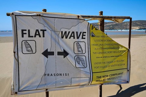 Information sign on the beach with information about surfing areas, Prasonisi, beach, surf,