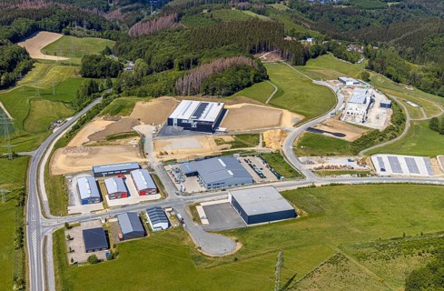 Aerial view, construction site Märkischer Gewerbepark Rosmart, Rosmarter Allee, Hemecker Weg,