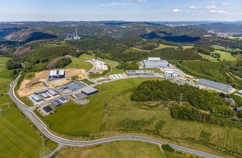 Aerial view, construction site Märkischer Gewerbepark Rosmart, Rosmarter Allee, Hemecker Weg,