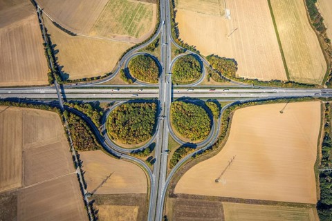 Aerial view, motorway junction Erwitte Anröchte, motorway A44, federal road B55, Anröchte, district