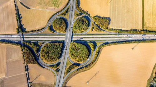 Aerial view, motorway junction Erwitte Anröchte, motorway A44, federal road B55, Anröchte, district