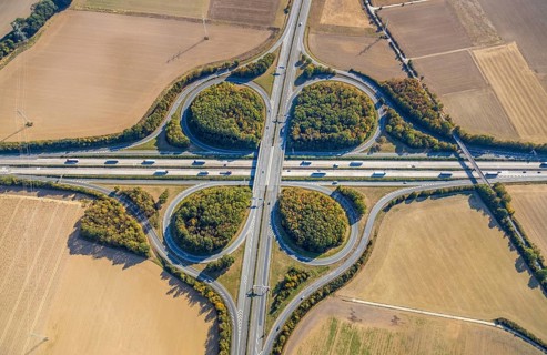 Aerial view, motorway junction Erwitte Anröchte, motorway A44, federal road B55, Anröchte, district