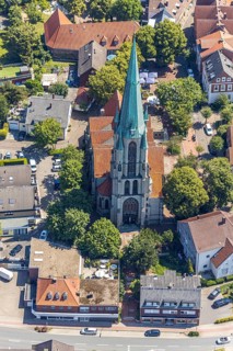 Aerial view, catholic church St. Johannes Baptist, Kirchstraße. Altenberge, Münsterland, North