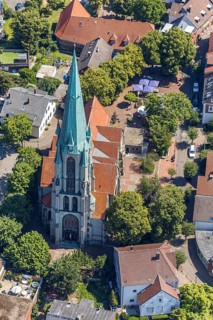 Aerial view, catholic church St. Johannes Baptist, Kirchstraße. Altenberge, Münsterland, North