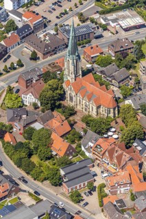 Aerial view, catholic church St. Johannes Baptist, Kirchstraße. Altenberge, Münsterland, North