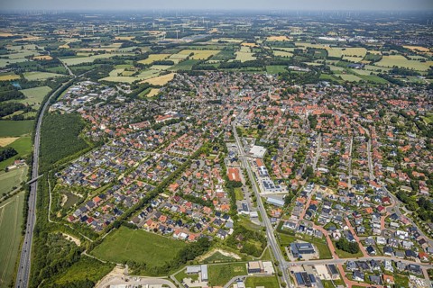 Aerial view, aerial view, Altenberge, Münsterland, North Rhine-Westphalia, Germany, Autohaus