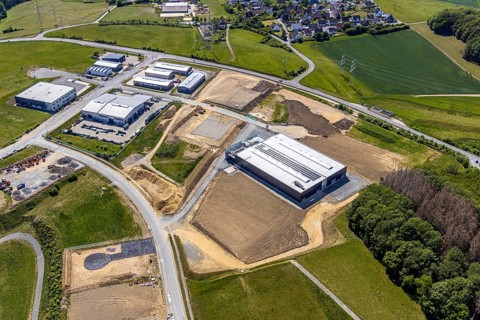 Aerial view, construction site Märkischer Gewerbepark Rosmart, Rosmarter Allee, Hemecker Weg,