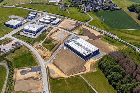 Aerial view, construction site Märkischer Gewerbepark Rosmart, Rosmarter Allee, Hemecker Weg,