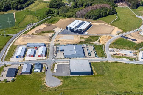 Aerial view, construction site Märkischer Gewerbepark Rosmart, Rosmarter Allee, Hemecker Weg,