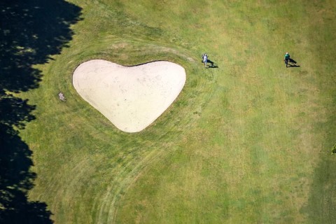 Aerial view, heart shape on golf course, Golfclub Sauerland Neheim-Hüsten, Arnsberg, Sauerland,