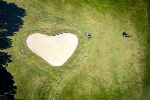 Aerial view, heart shape on golf course, Golfclub Sauerland Neheim-Hüsten, Arnsberg, Sauerland,