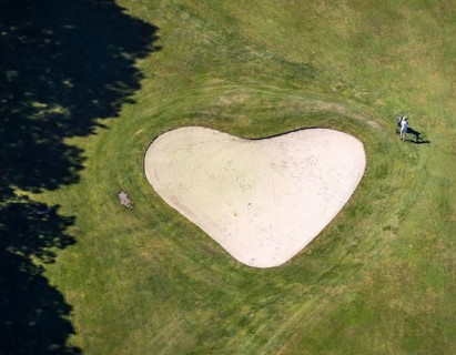 Aerial view, heart shape on golf course, Golfclub Sauerland Neheim-Hüsten, Arnsberg, Sauerland,