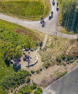 Aerial view, Ruhr Valley cycle path, cycle path along the Ruhr, Arnsberg, Sauerland,