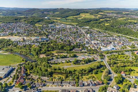 Aerial view, aerial view, river Ruhr, Arnsberg, Sauerland, Hochsauerlandkreis, North