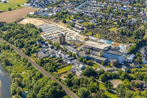 Aerial view, Hochsauerland Clinic, construction site, St. Petri Catholic Cemetery, Arnsberg,