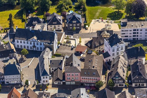 Aerial view, Groten tower in the old town, Arnsberg, Sauerland, Hochsauerlandkreis, North