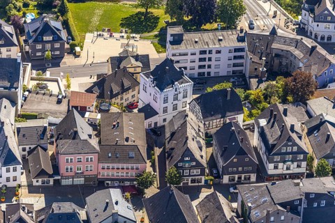 Aerial view, Groten tower in the old town, Arnsberg, Sauerland, Hochsauerlandkreis, North