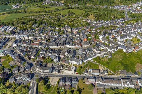 Aerial view, old town, city centre view, Sauerland museum, Groten tower, administrative court