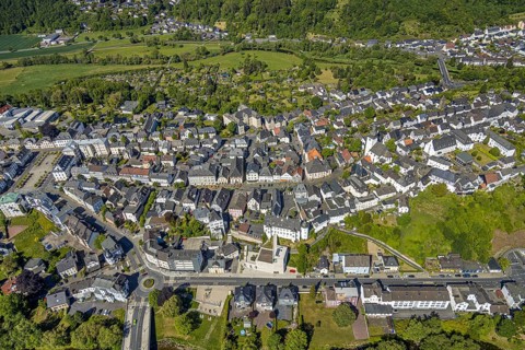 Aerial view, old town, city centre view, Sauerland museum, Groten tower, administrative court