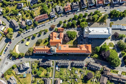Aerial view, Arnsberg district government, town hall, Arnsberg, Sauerland, Hochsauerlandkreis,