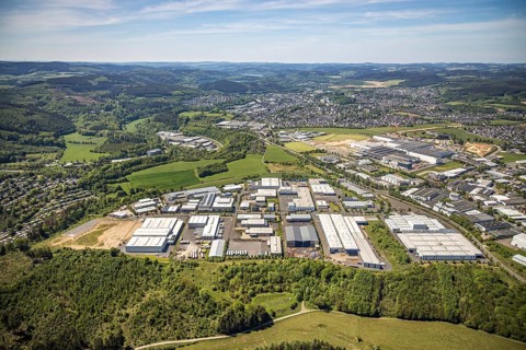 Aerial view, industrial estate Ennest-Askay, construction site, Attendorn, Sauerland, North