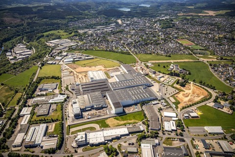Aerial view, industrial estate Ennest-Askay, construction site, Attendorn, Sauerland, North