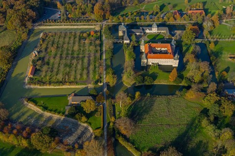 Aerial view, Golfclub Wasserschloss Westerwinkel, Schloss Westerwinkel, Herbern, Ascheberg,