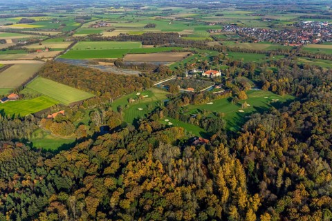 Aerial view, Golfclub Wasserschloss Westerwinkel, Schloss Westerwinkel, Herbern, Ascheberg,