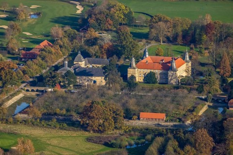 Aerial view, Golfclub Wasserschloss Westerwinkel, Schloss Westerwinkel, Herbern, Ascheberg,