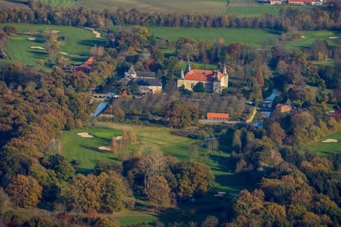 Aerial view, Golfclub Wasserschloss Westerwinkel, Schloss Westerwinkel, Herbern, Ascheberg,