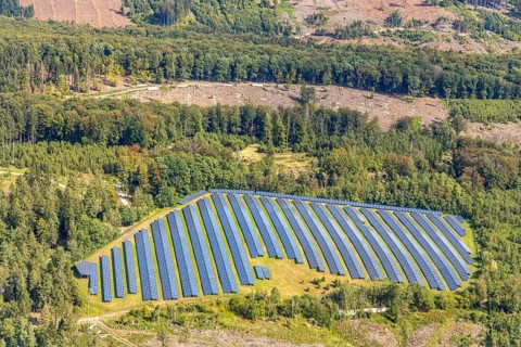 Solar plant in the nature reserve 3 wetland forest plots north of the Spulberg, Arnsberg,