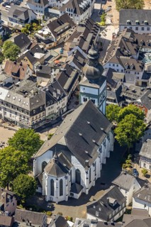 Aerial view, catholic church St. Johannes Baptist, Attendorn, Sauerland, North Rhine-Westphalia,