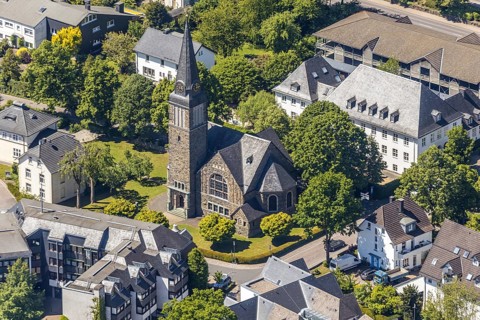 Aerial view, Church of the Redeemer, Church of the Redeemer, Attendorn, Sauerland, North