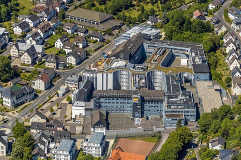 Aerial view, Viega Attendorn Campus, construction site Viega car park on Windhauser Straße,