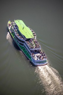 Aerial photo, excursion boat Westfalen on the Biggetalsperre, Attendorn, Sauerland, North