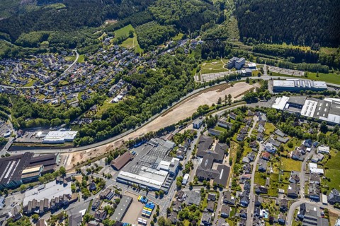 Aerial view, construction area, Greif site, bypass road, Attendorn, Sauerland, North