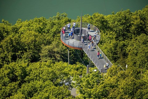 Aerial view, forest area, Biggeblick viewing platform, Attendorn, Sauerland, North