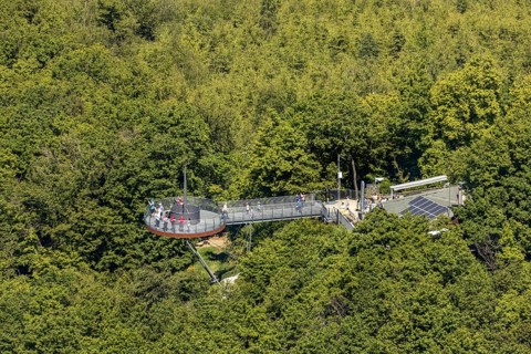 Aerial view, forest area, Biggeblick viewing platform, Attendorn, Sauerland, North