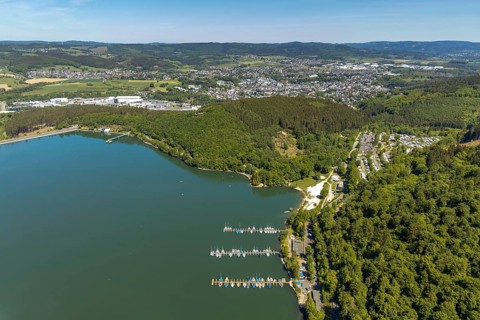Waldenburger Bucht, Biggesee, Camping Waldenburger Bucht, aerial photo, Biggetalsperre, Attendorn,