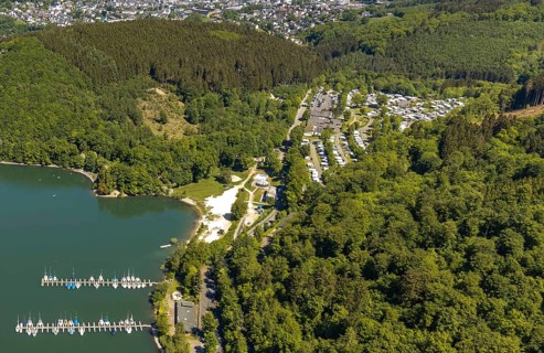 Waldenburger Bucht, Biggesee, Camping Waldenburger Bucht, aerial photo, Biggetalsperre, Attendorn,