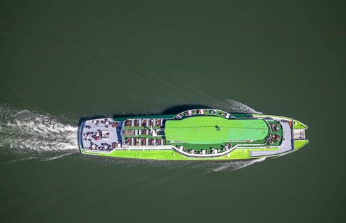 Aerial photo, excursion boat Westfalen on the Biggetalsperre, Attendorn, Sauerland, North