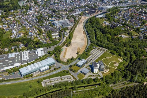 Aerial view, construction area, Greif site, bypass road, Attendorn, Sauerland, North