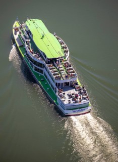 Aerial photo, excursion boat Westfalen on the Biggetalsperre, Attendorn, Sauerland, North